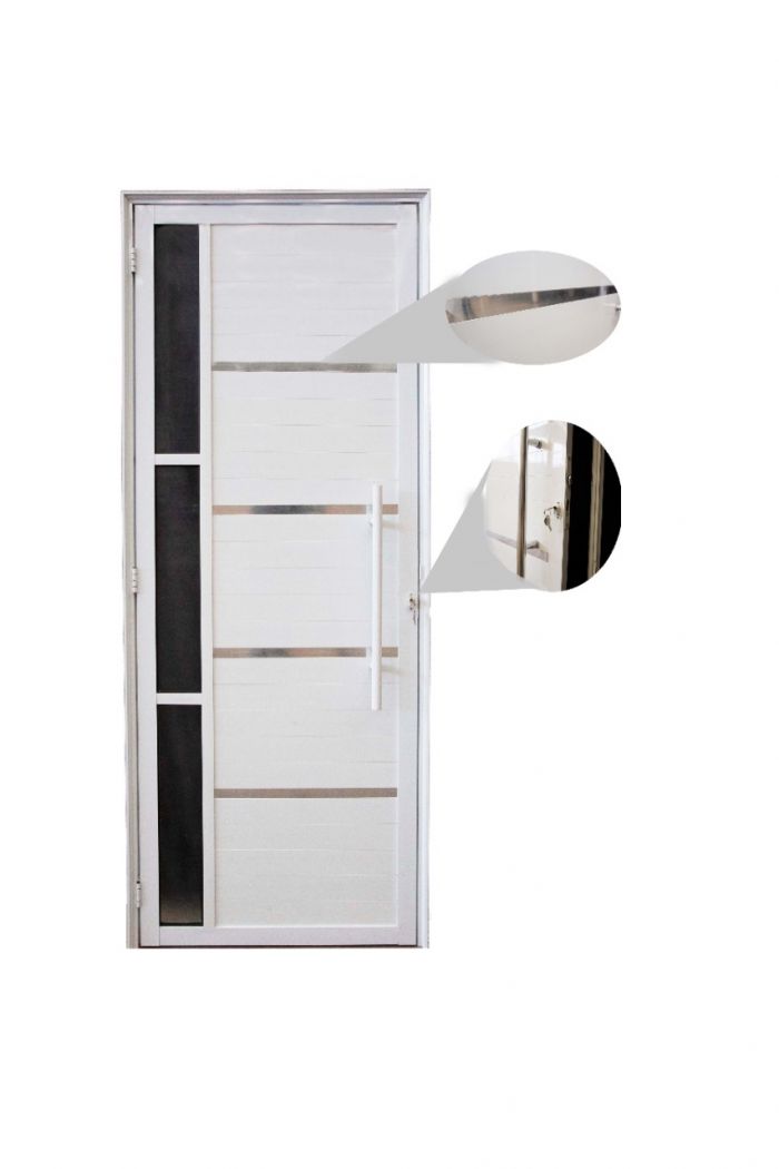 PORTA PIVOTANTE LAMBRIL 90X210 BRANCO ELETROSTATICO COM FRISOS POLIDOS COMPLETA